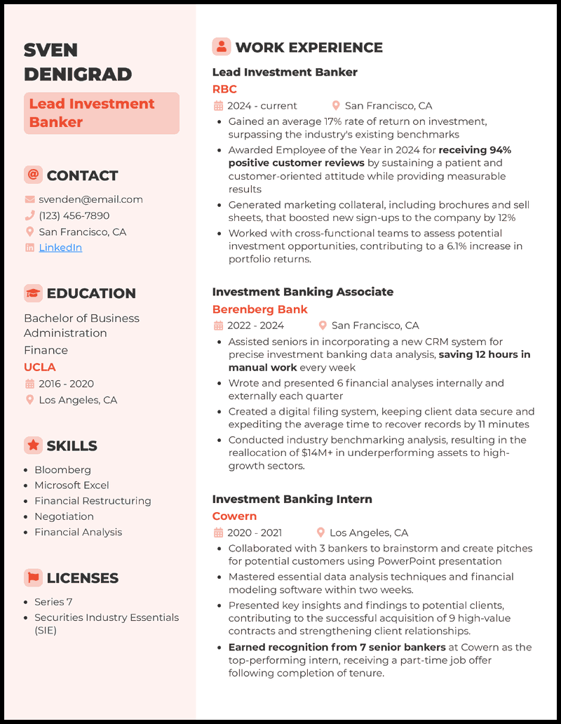 10 Investment Banking Resume Examples & Guide for 2025