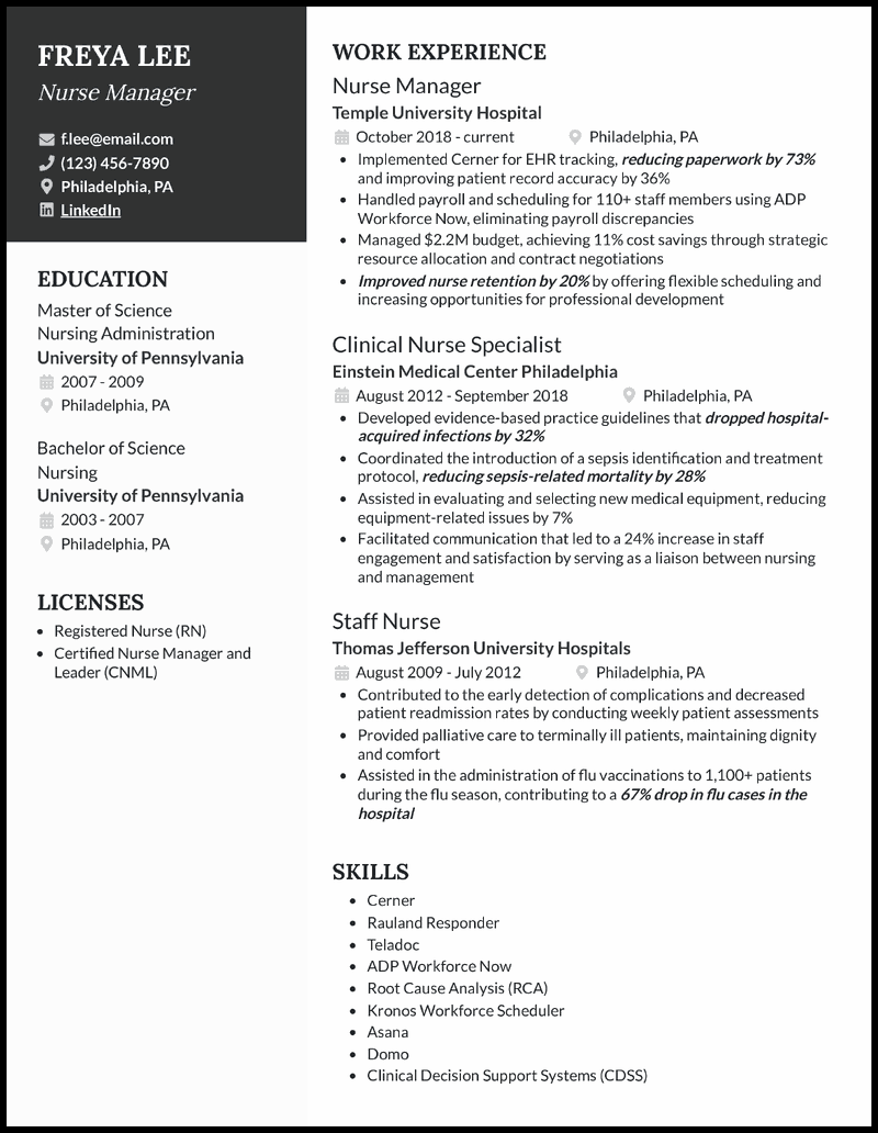 3 Nurse Manager Resume Examples [& Templates]