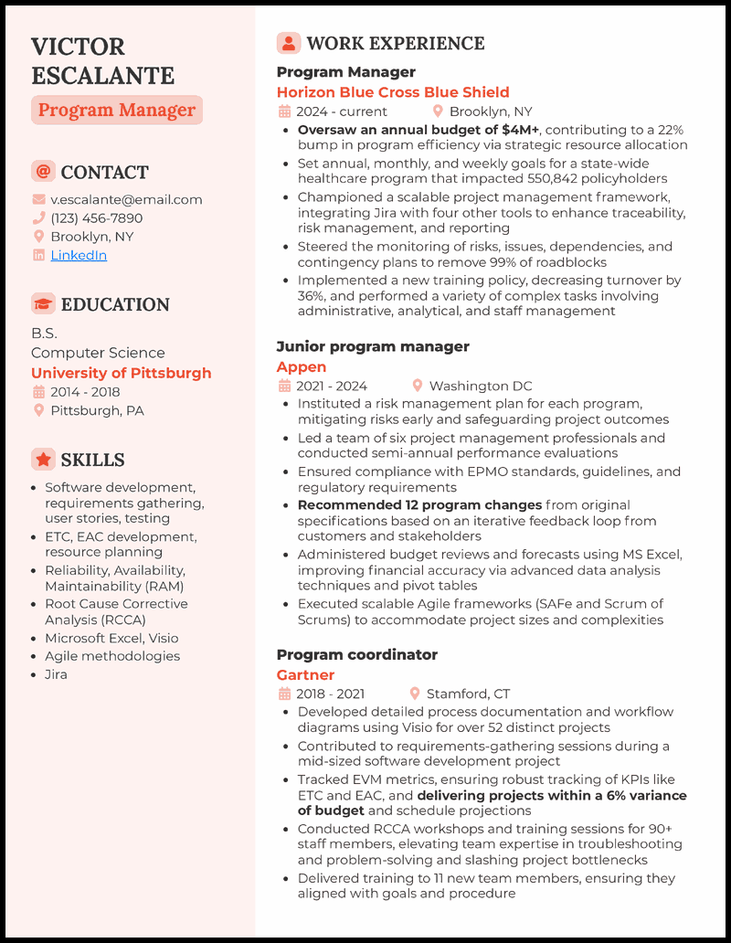 15 Program Manager Resume Samples for 2025