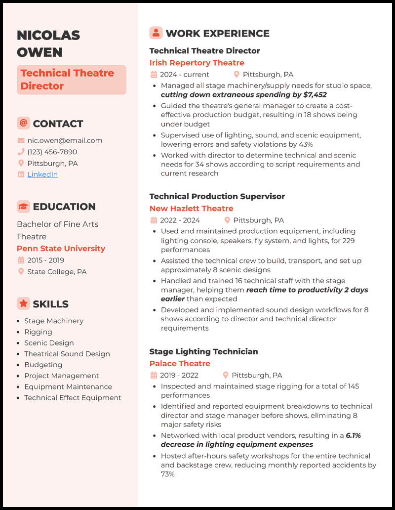 3 Technical Theatre Resume Examples That Work in 2025