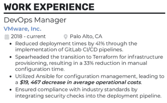 add-work-experience-to-show-impact Use bullet points to underscore your impact