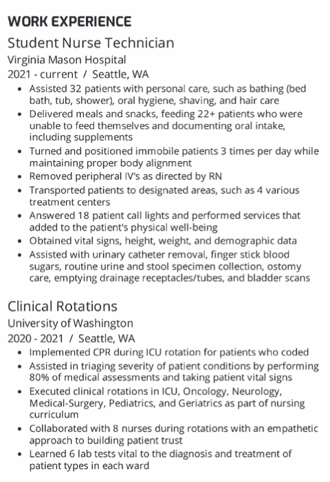 How to add work experience to a student nursing resume