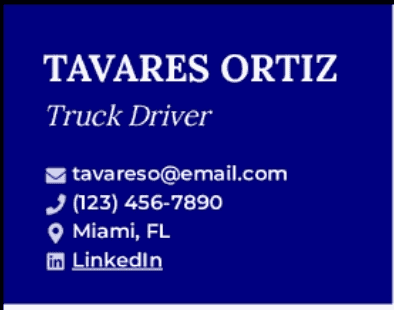 truck-driver-resume-header-section Example of a truck driver resume header section