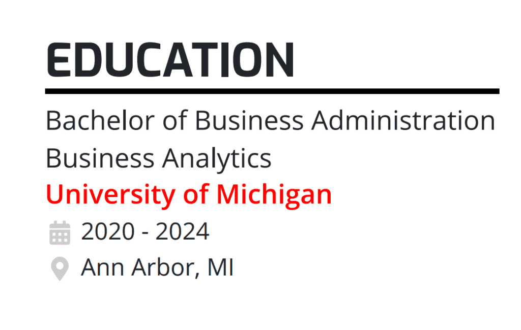 Sample education section on a programmer's resume