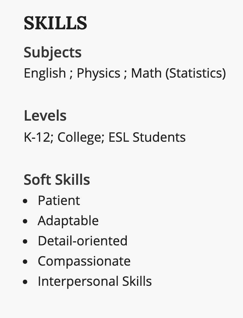 Skills for a tutor Resume
