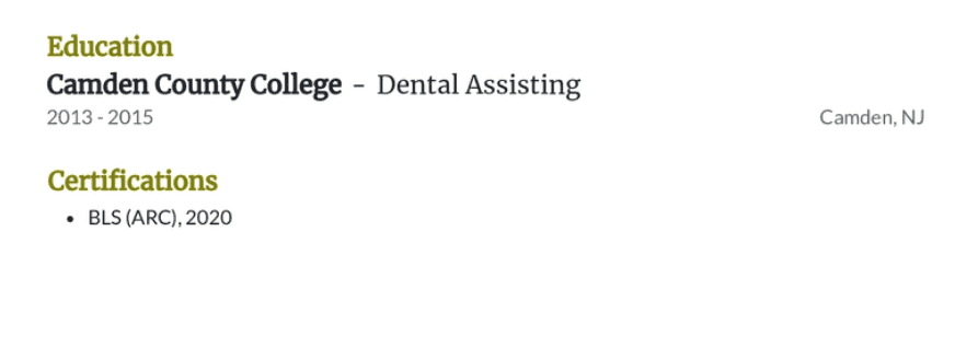 How to list your nursing assistant education and certifications