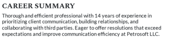 Example of a resume summary for a high-profile personal assistant resume