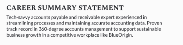 Career statement example for an accounts payable and receivable resume