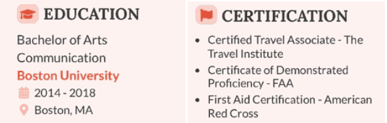 example-of-education-certifications-in-a-flight-attendant-resume Example of how to add your education and certification in a flight attendant resume