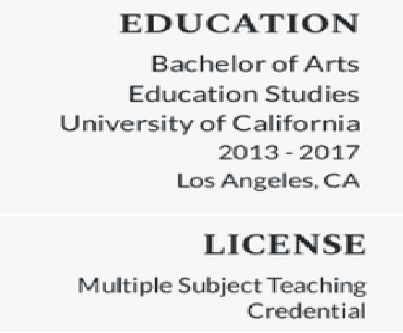 Example of how to add education and certification in your elementary teacher resume