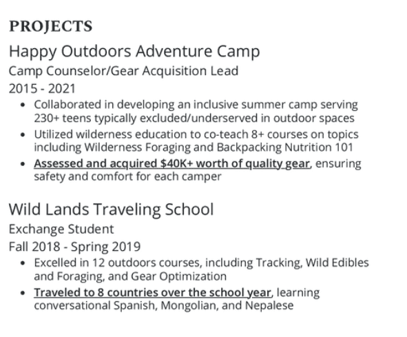 Example of projects for an assistant sales manager resume