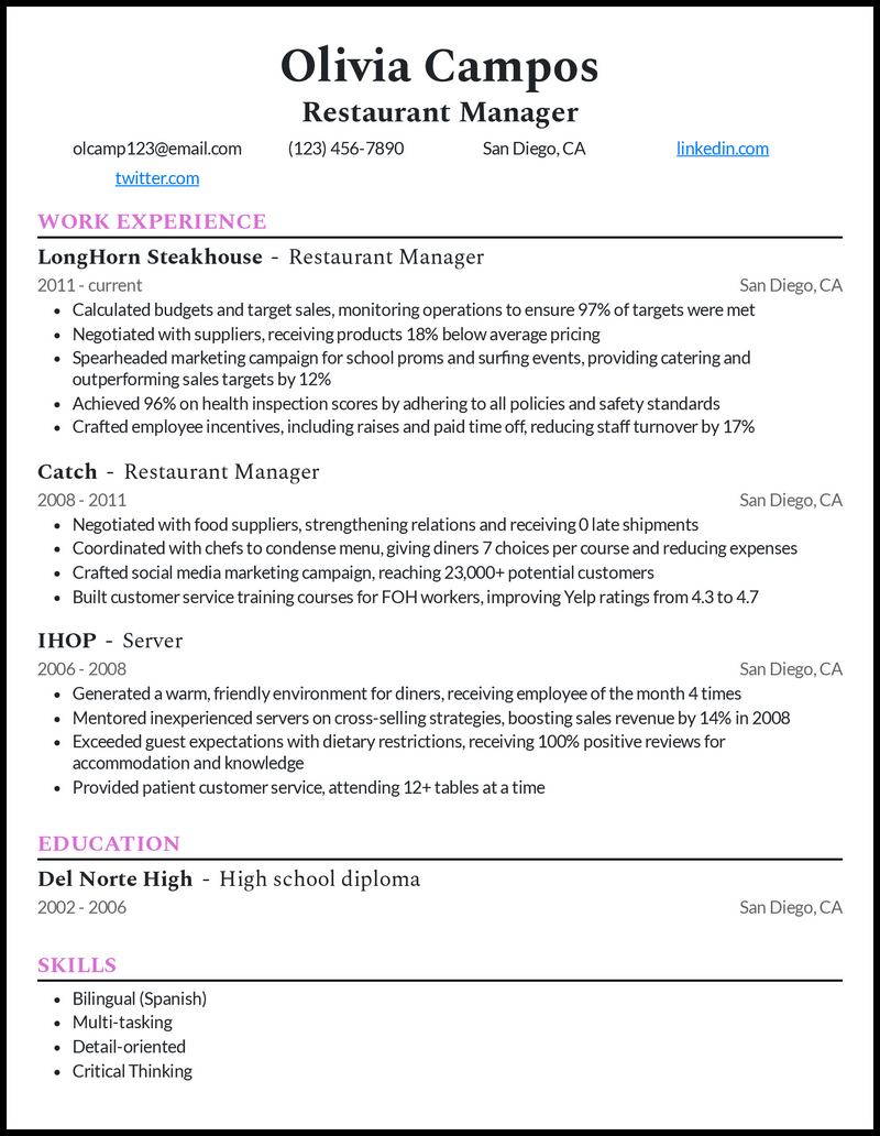 9 Restaurant Resume Examples That Worked in 2026