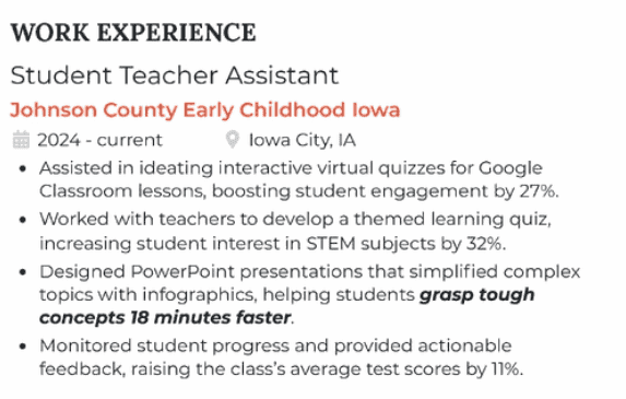 How to quantify achievements on a teacher assistant resume
