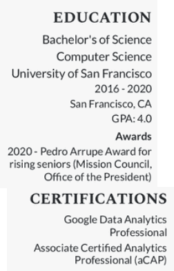 How to list education, awards, and certification in your  junior data analyst resume