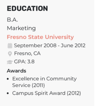 Example of an education section for an ambassador resume