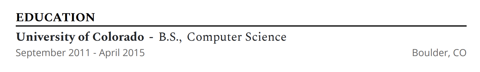 Education section for a lead DevOps Engineer resume