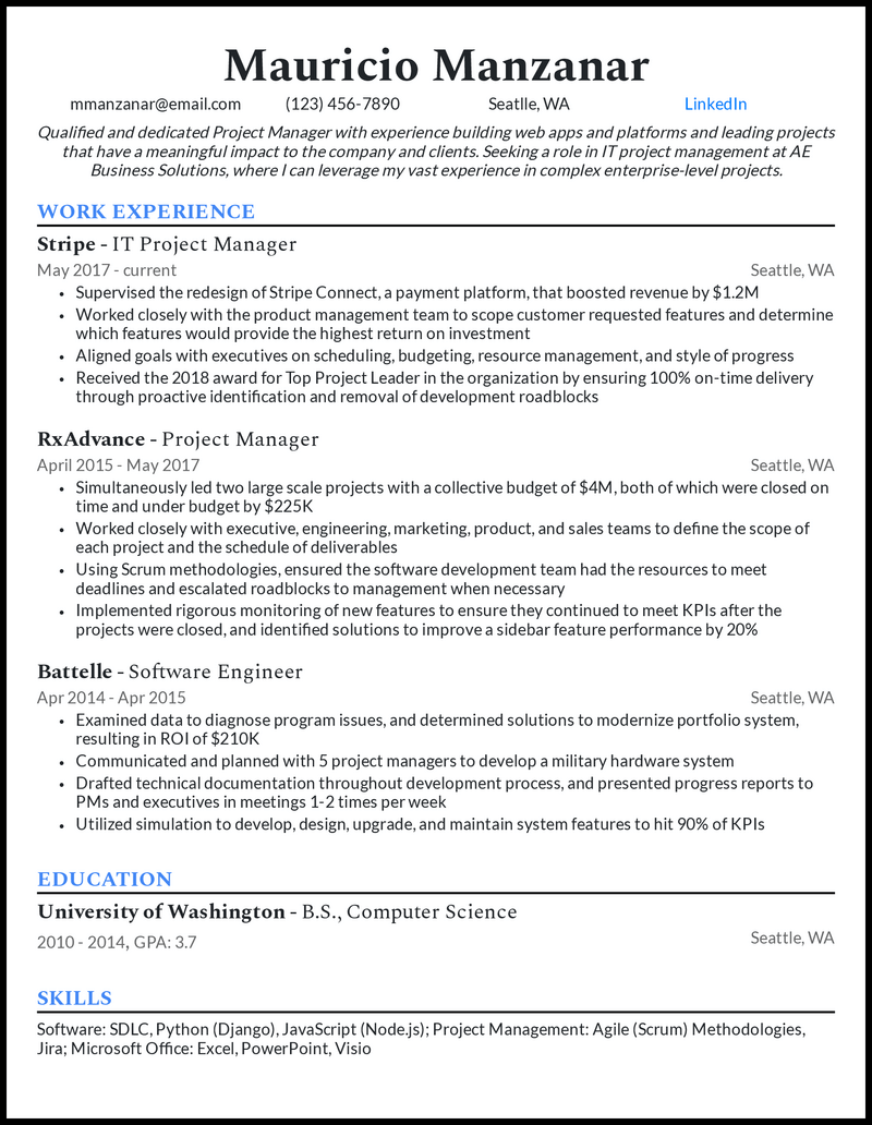 36 Project Manager Resume Examples & Guide for 2026