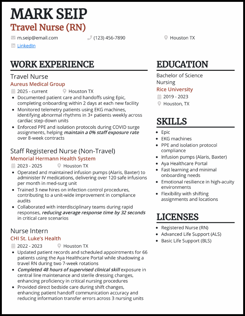7 Travel Nurse Resume Examples For 2026