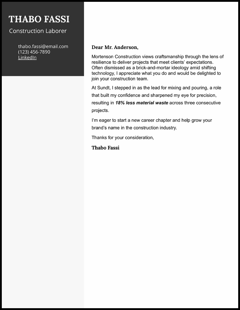 7 Construction Cover Letter Examples