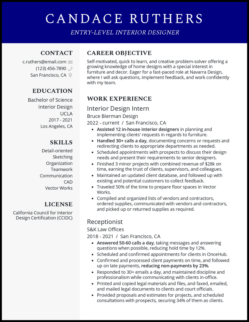 3 Entry-Level Interior Design Resume Examples for 2026