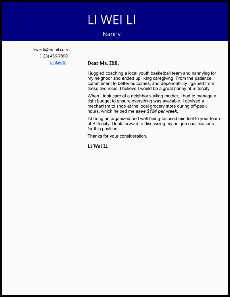 5 Nanny Cover Letter Examples