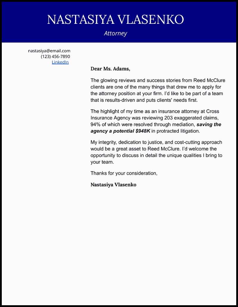 5 Attorney Cover Letter Examples