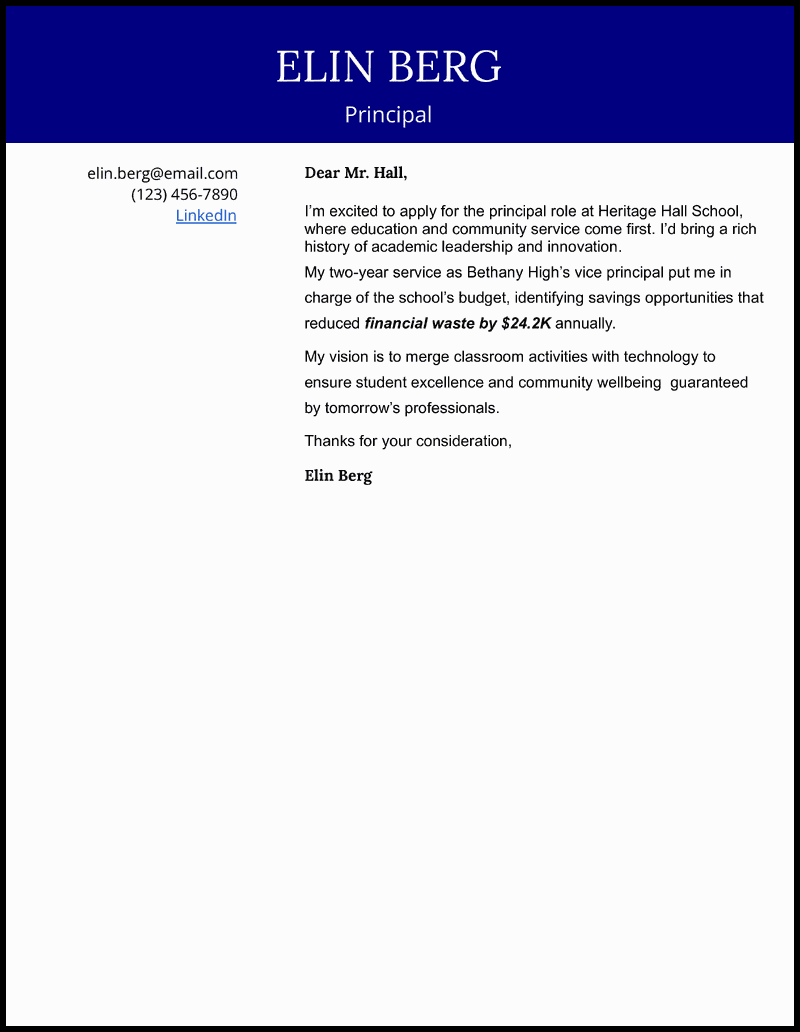 5 Principal Cover Letter Examples