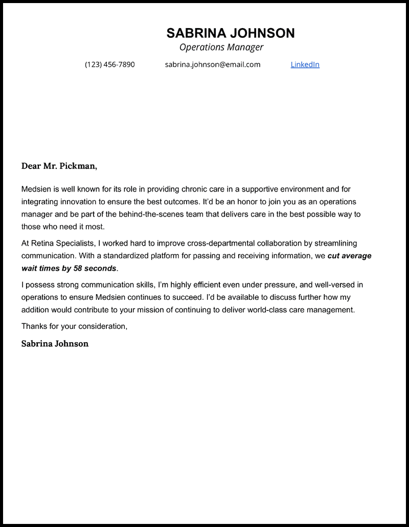 25 Operations Manager Cover Letter Examples