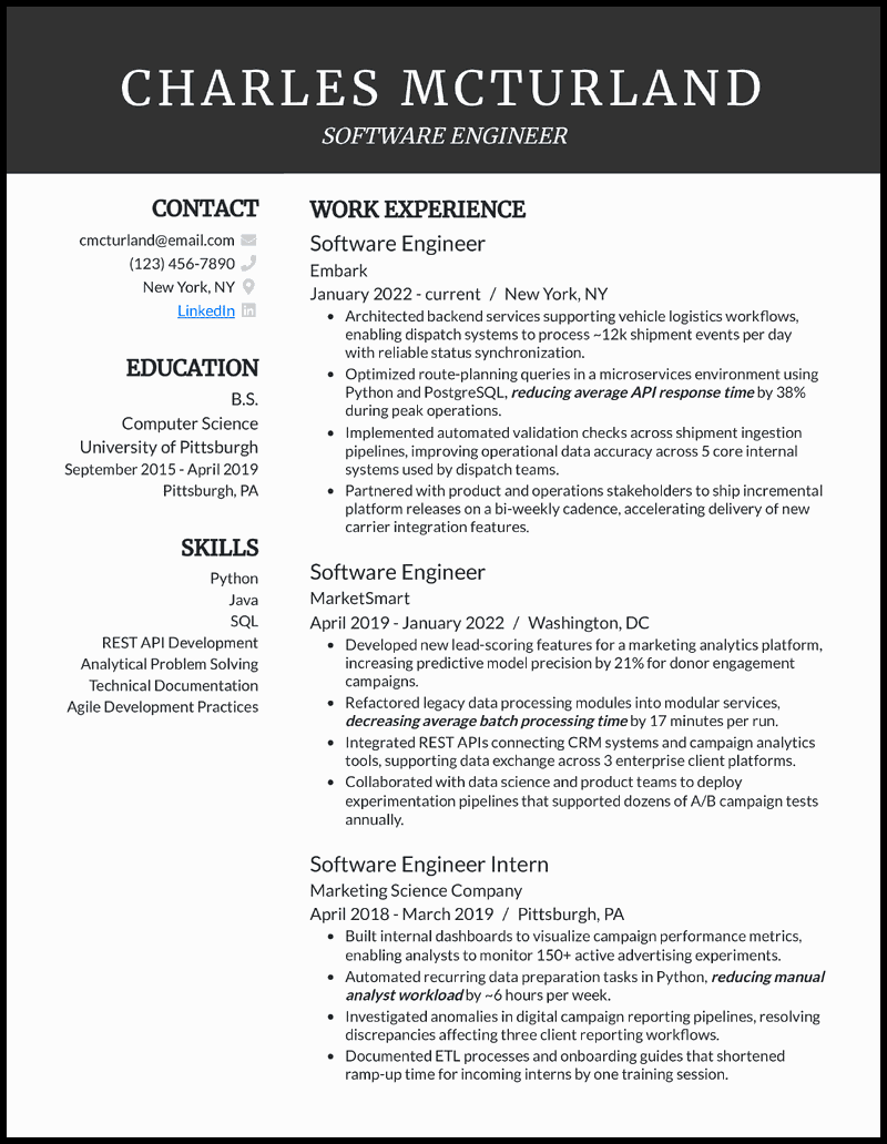 34 Software Engineer Resume Examples & Guide for 2026
