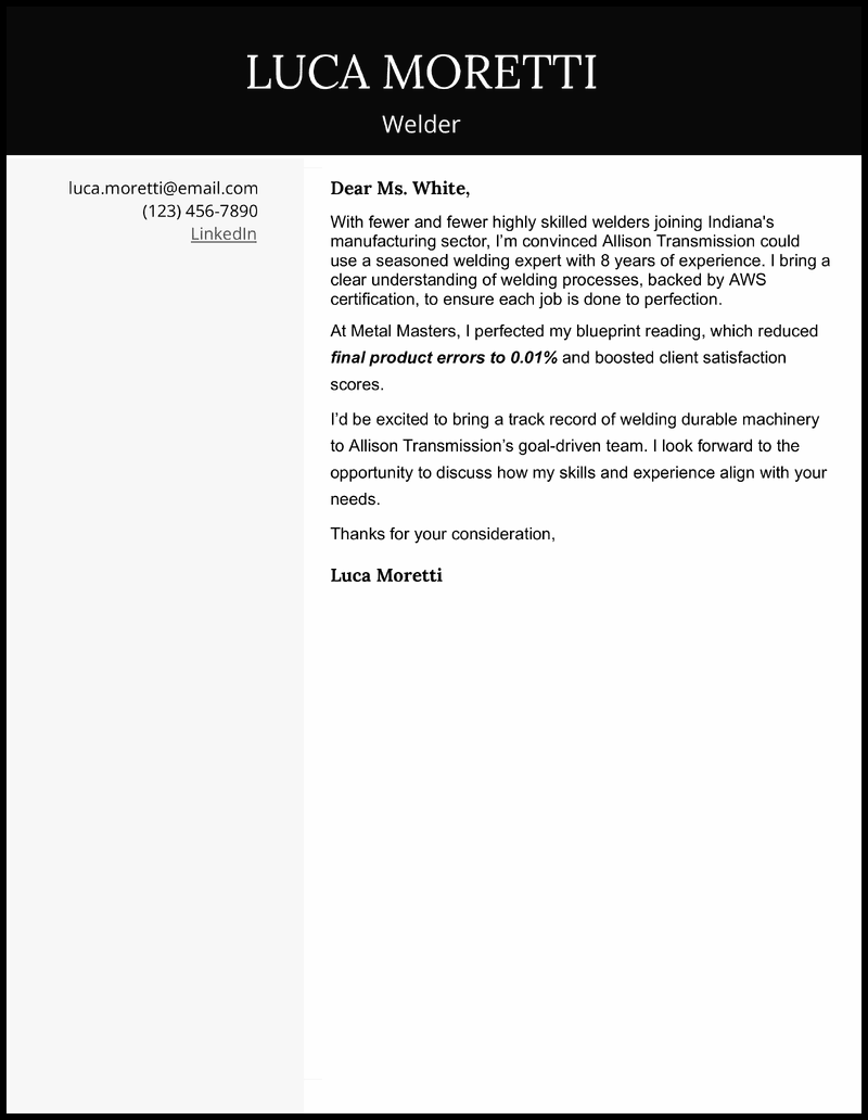 6 Welder Cover Letter Examples