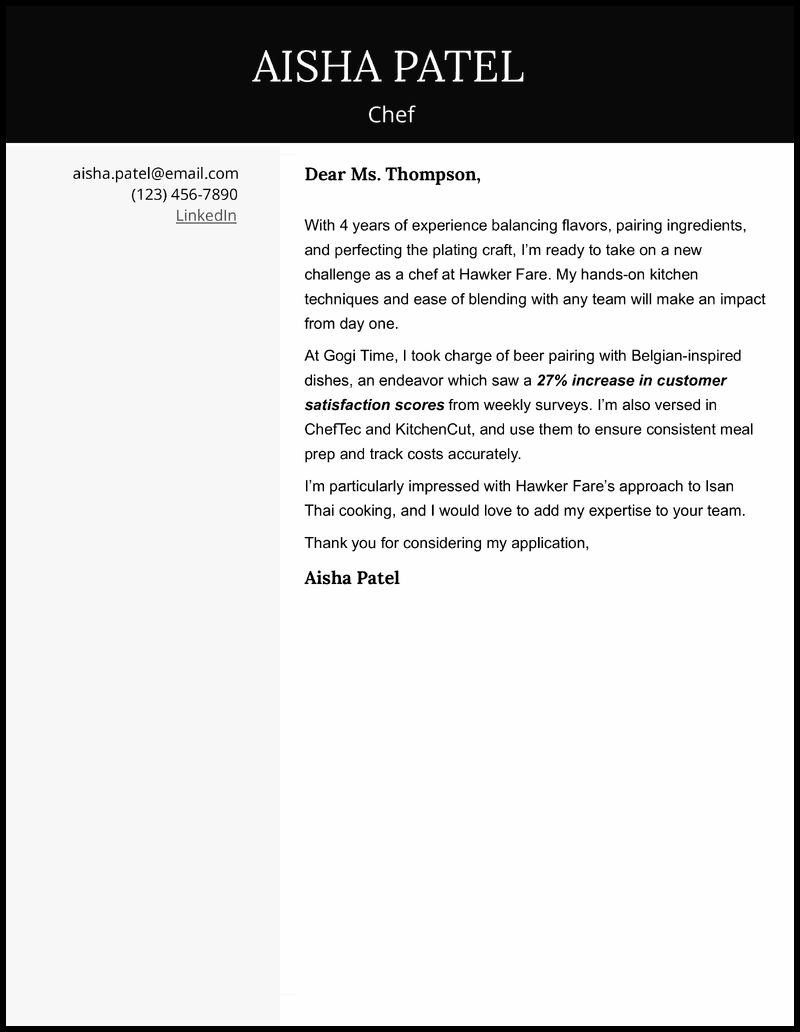 5 Chef Cover Letter Examples