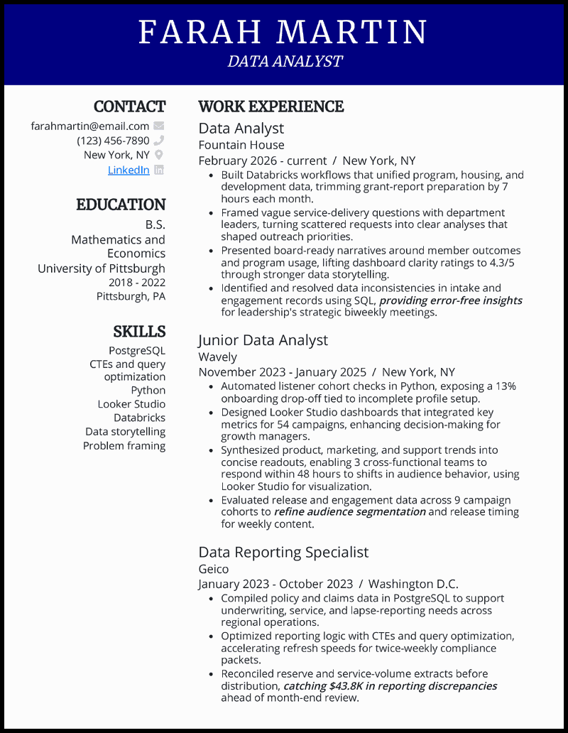 33 Data Analyst Resume Examples for 2026